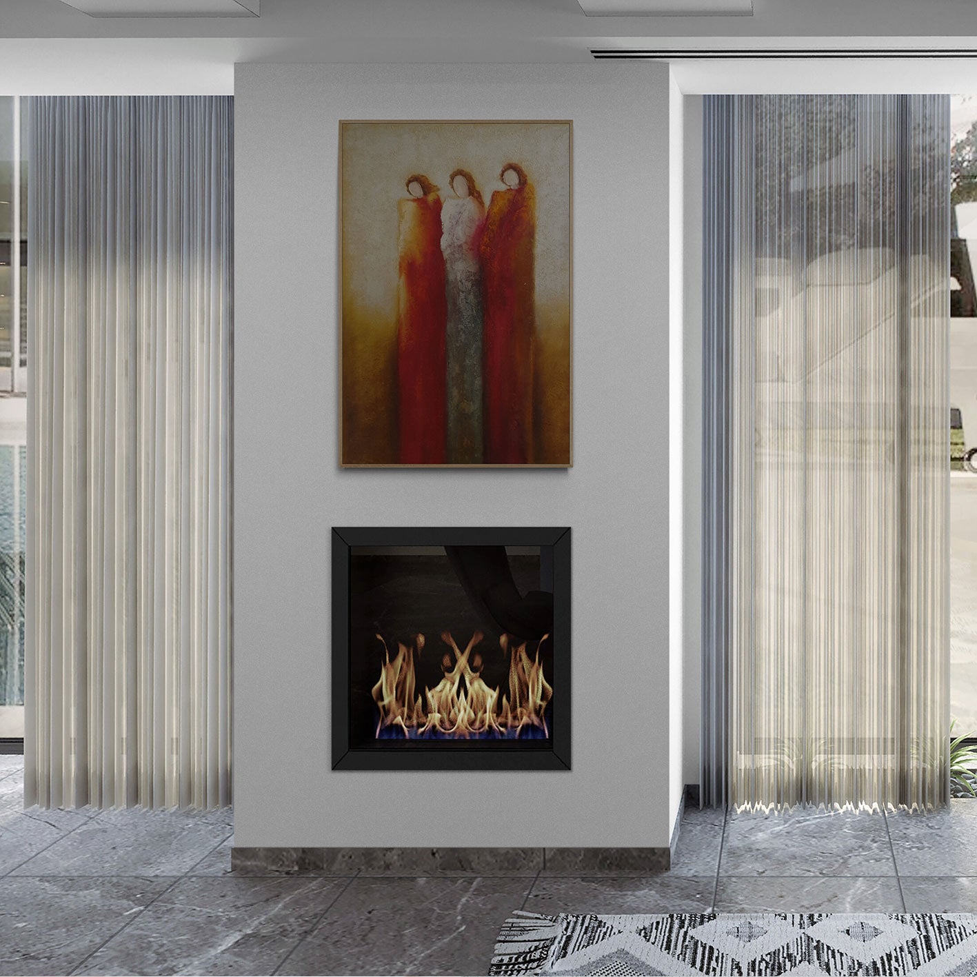 Lienzo artístico moderno con mujeres estilizadas