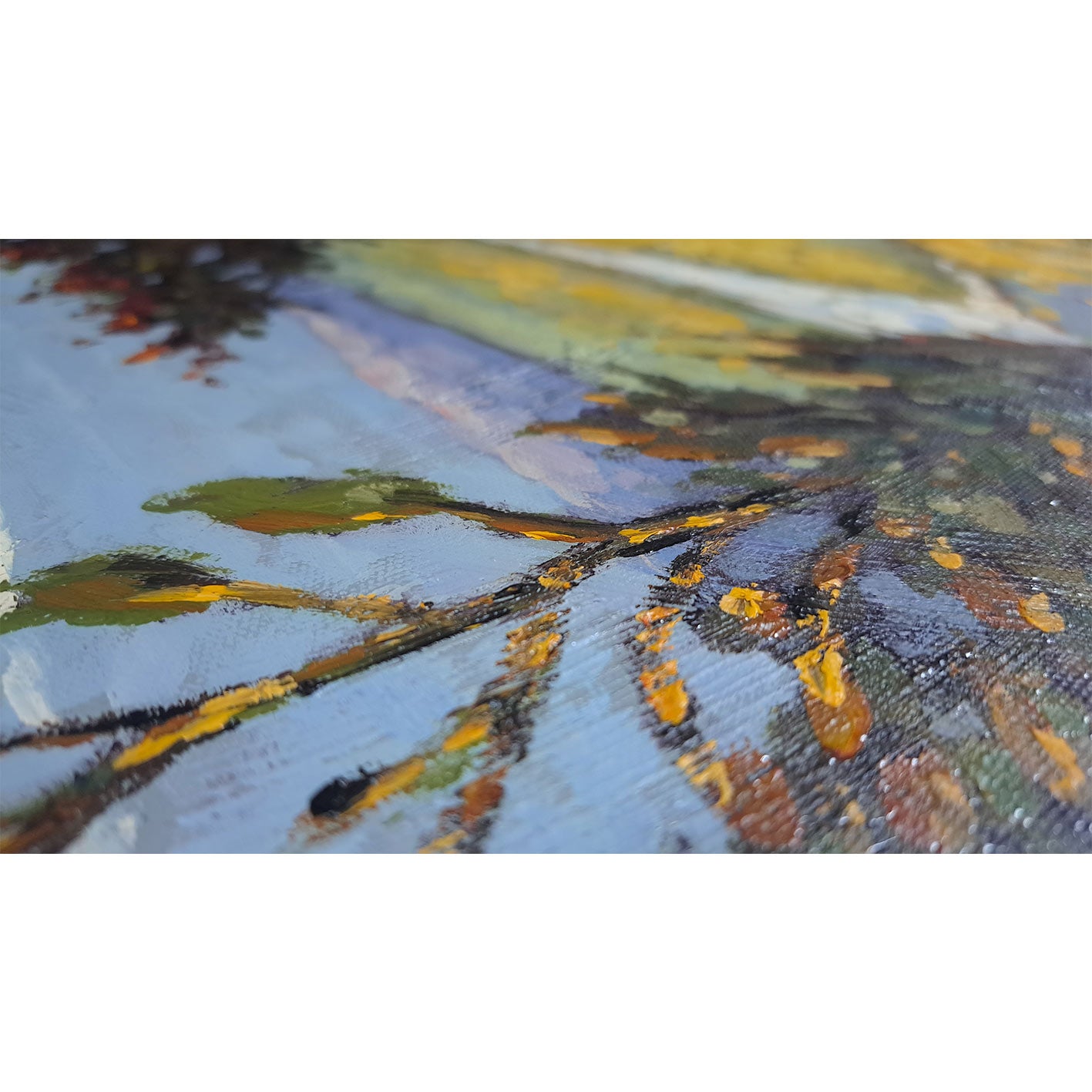 Detalle de textura de cuadro hecho a mano al óleo de paisaje estilo Van Gogh