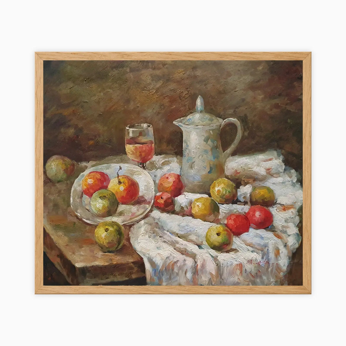 Handgemaltes Stillleben mit Äpfeln, Öl auf Leinwand, 60 × 50 cm