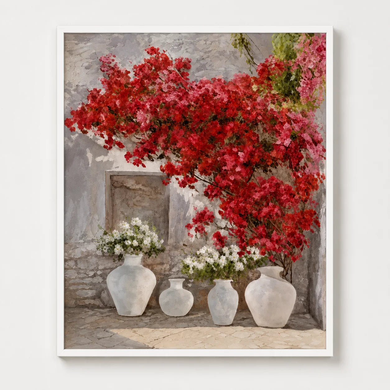 Mediterranean Red Bougainvillea – Handmade Oil Painting 82x102 cm