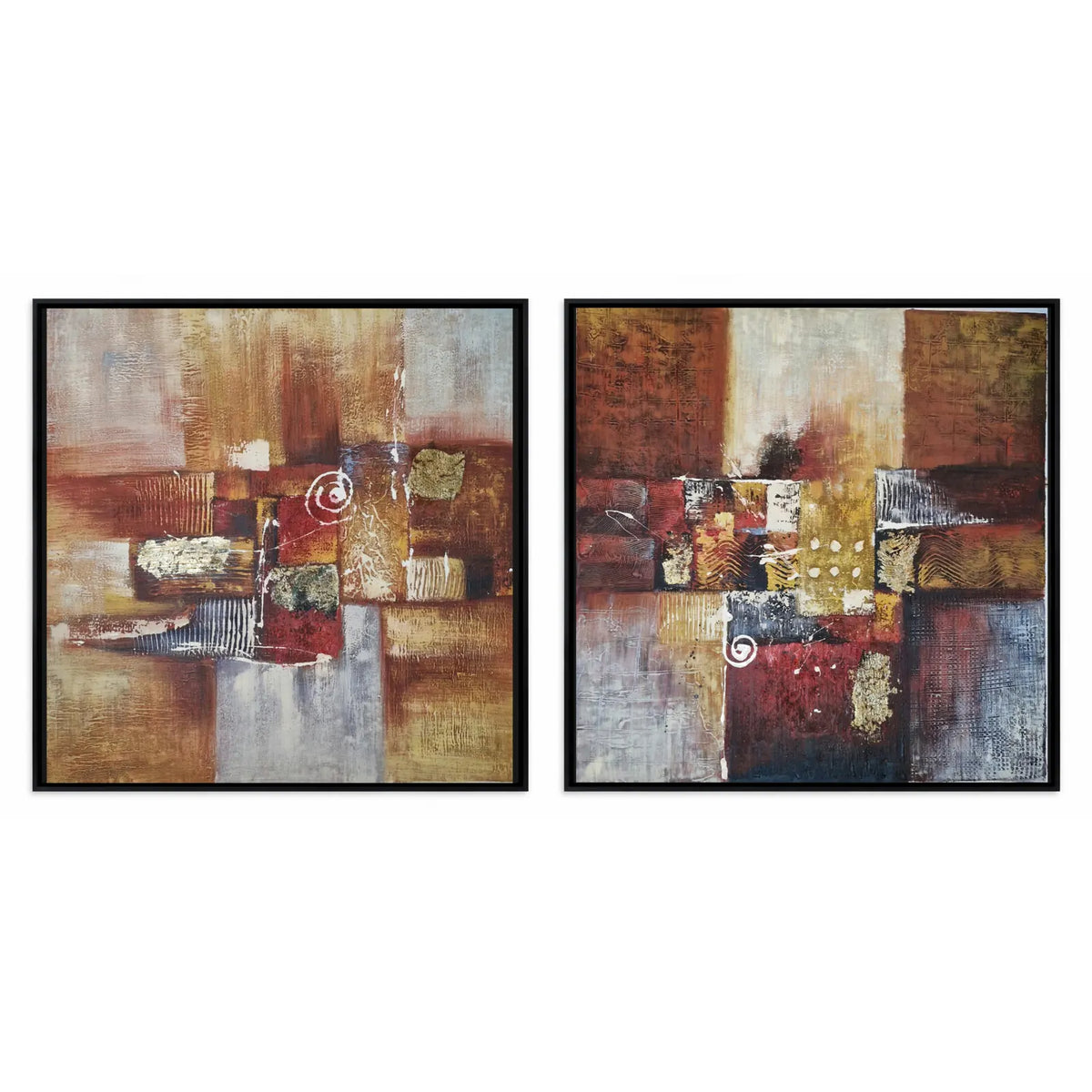 Díptico abstracto al óleo pintado a mano, 2 piezas de 80 × 80 cm