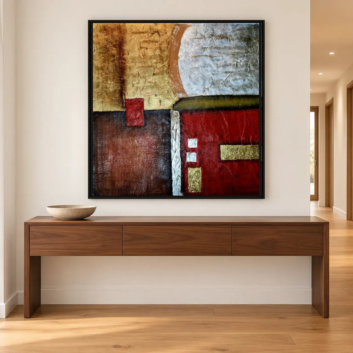 Abstrakt rot und gold Öl auf Leinwand handgemalt 80 × 80 cm