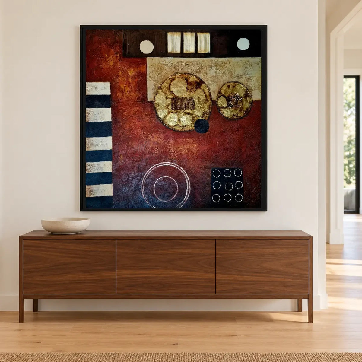 Handgemaltes geometrisches abstraktes Ölgemälde 80 × 80 cm