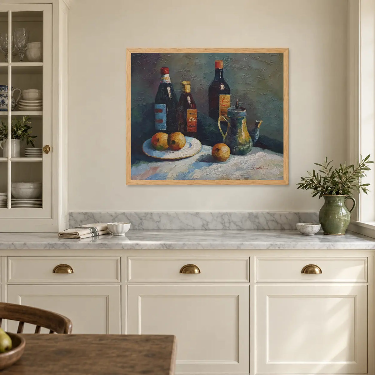 Handgemaltes Ölgemälde eines Flaschenstilllebens 60 × 50 cm