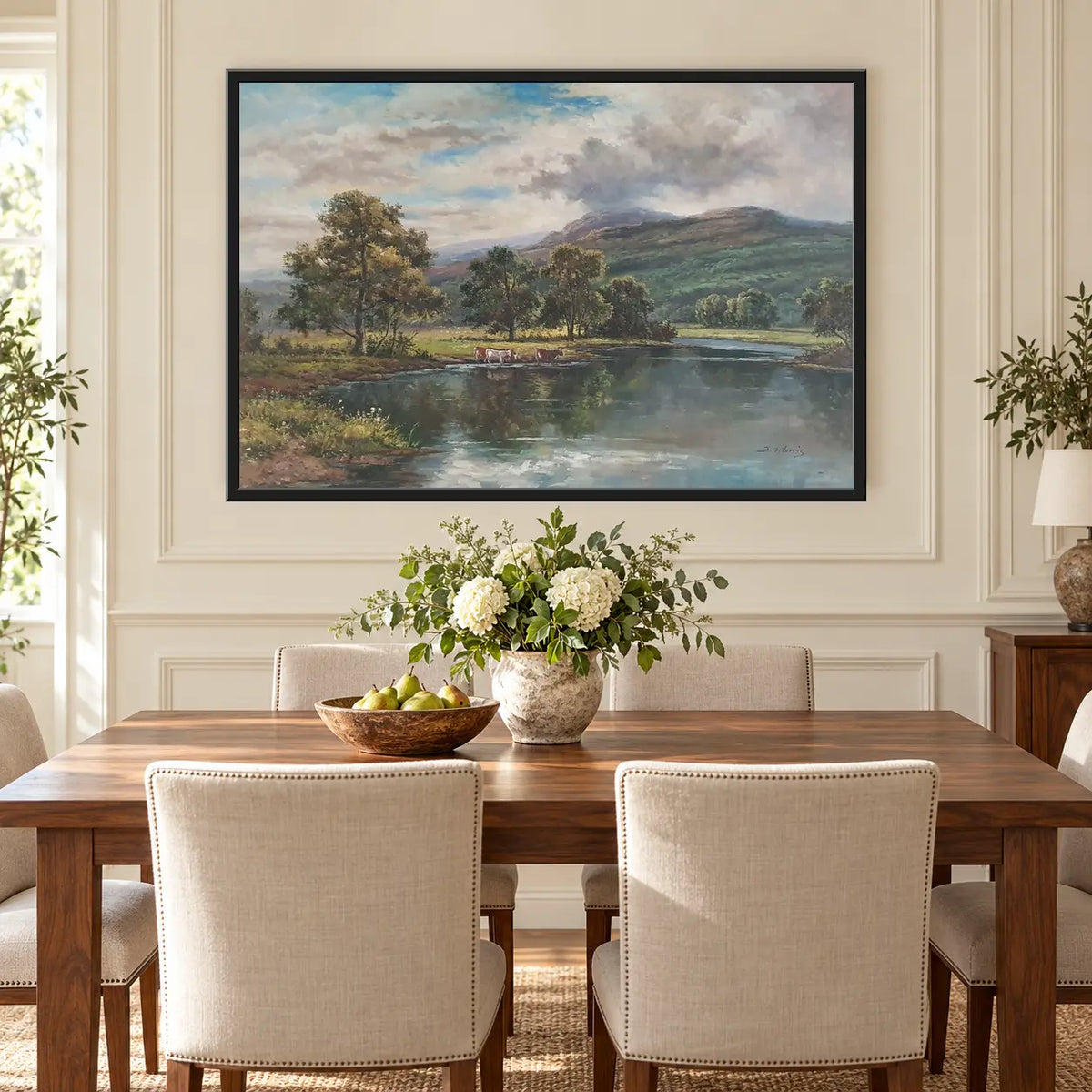 Handgemaltes Ölgemälde einer Flusslandschaft 90 × 60 cm