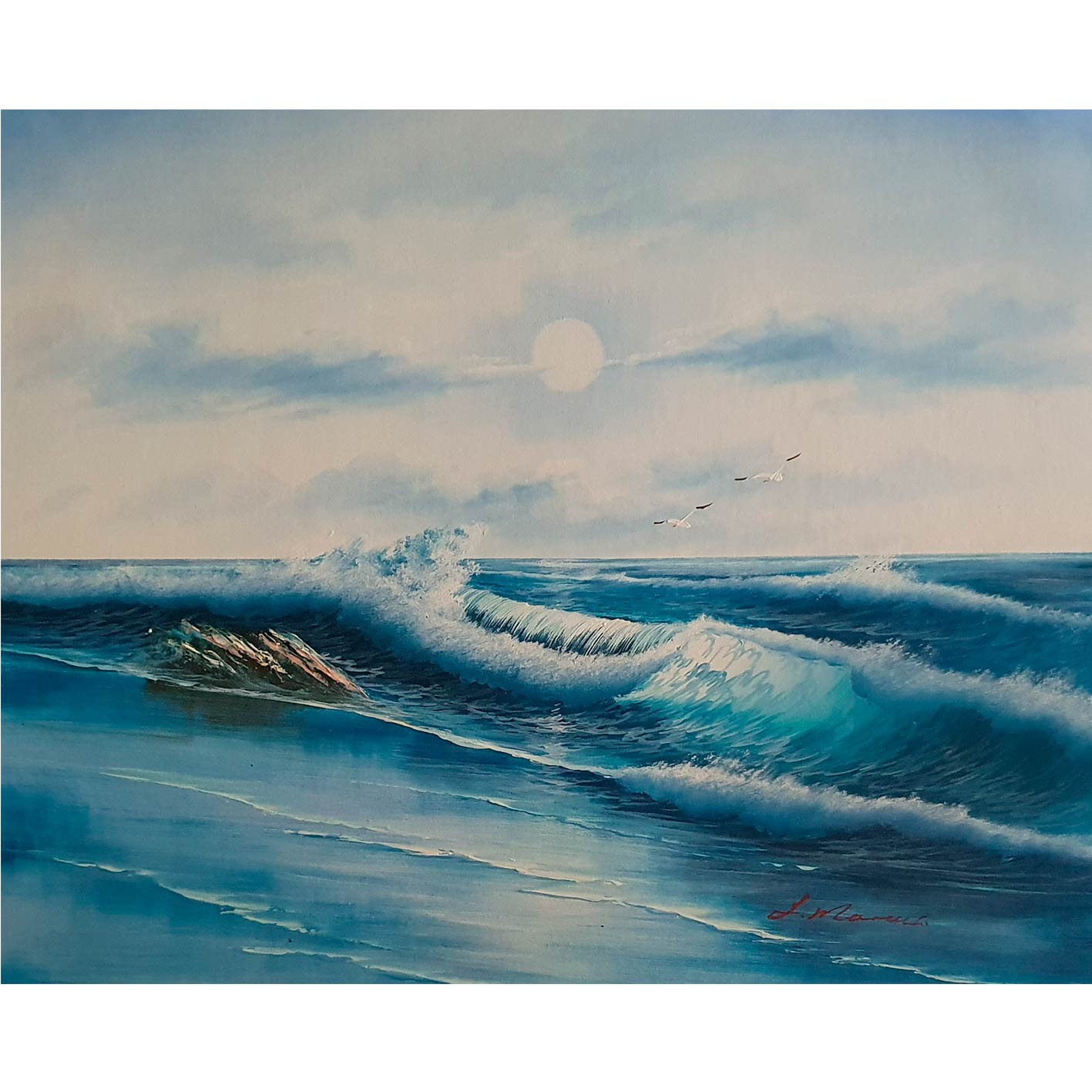 Waves and Seagulls painting 50x60 cm