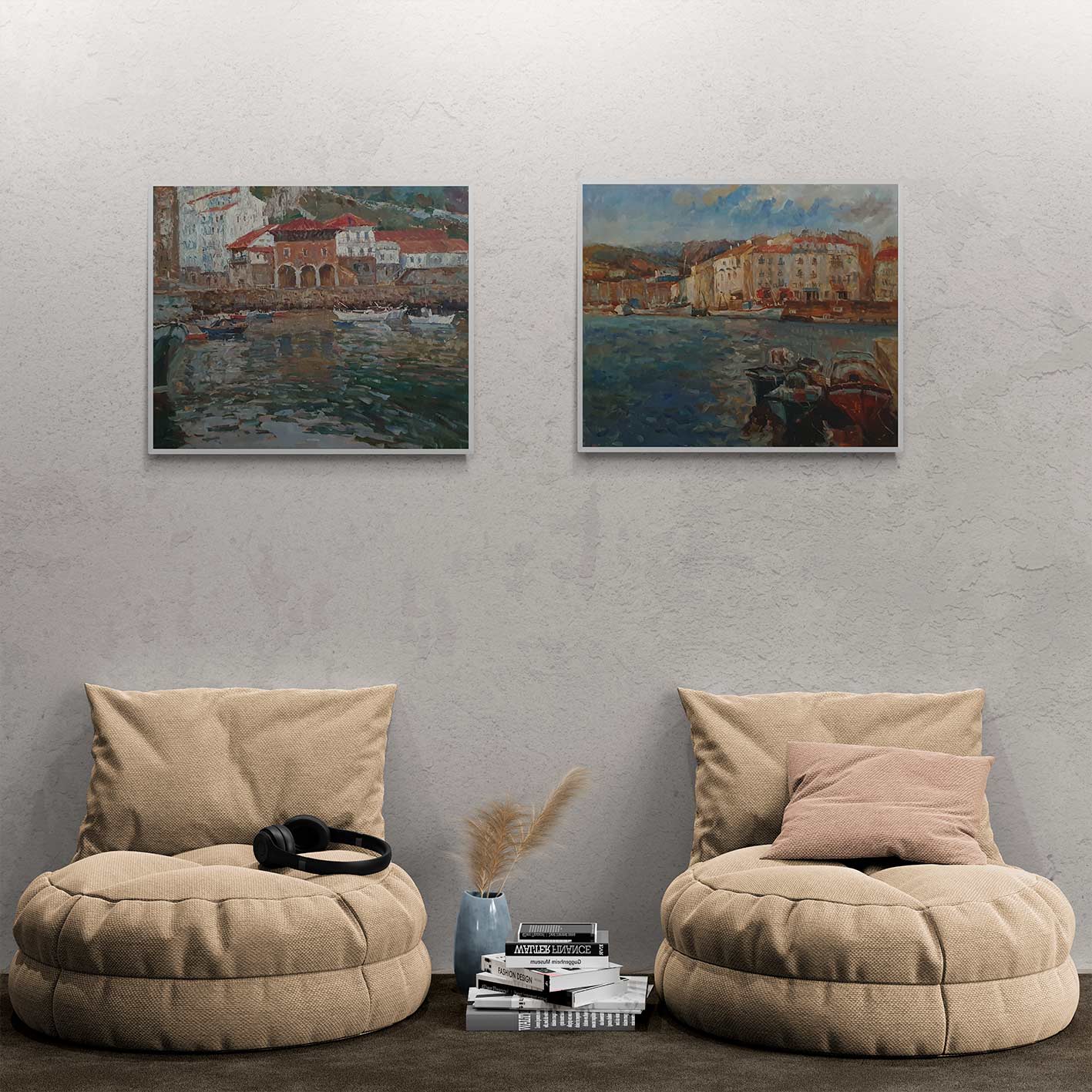 Puerto Impressionist Diptychon Gemälde 50X60 cm [2 Stück]