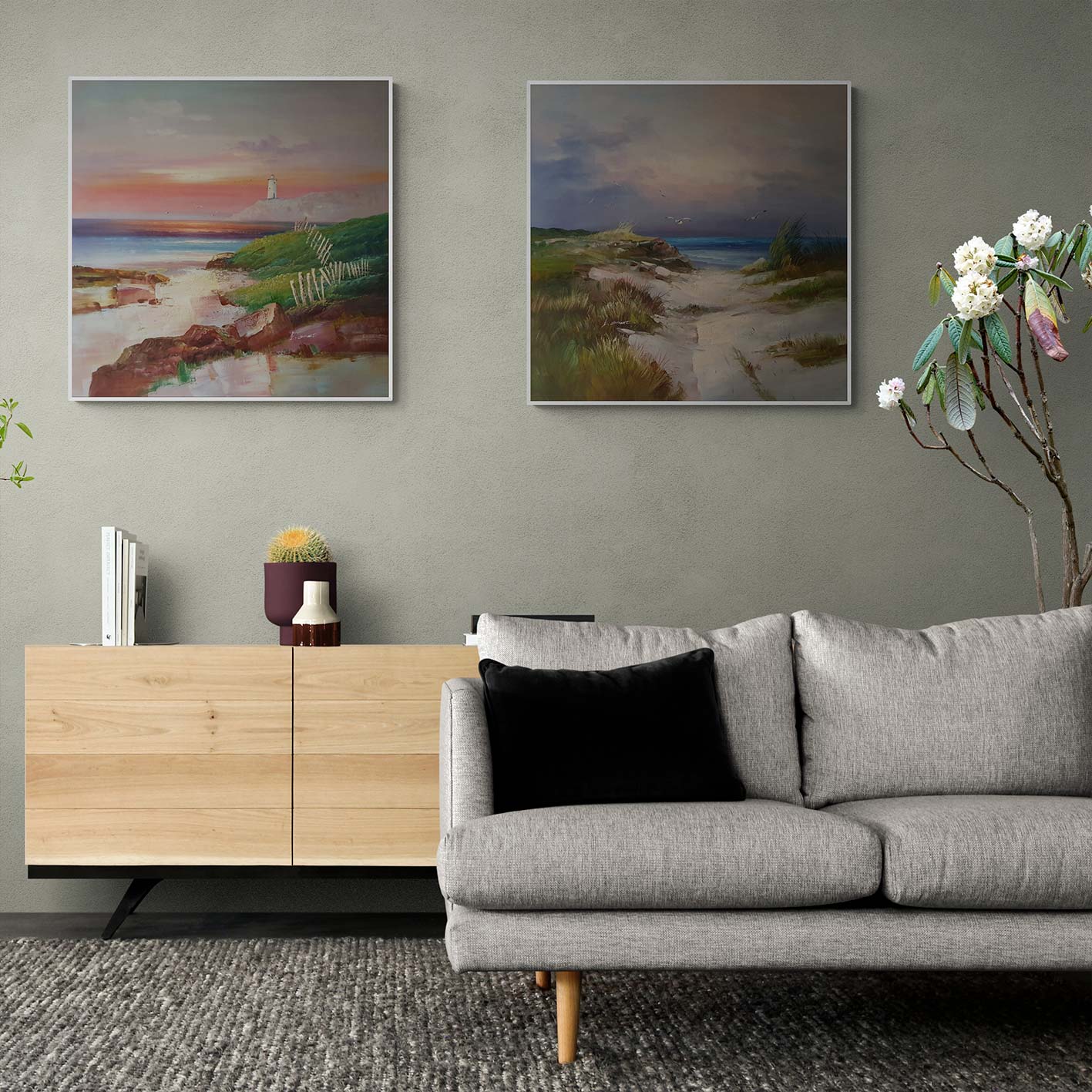 Marine and Dunes Diptych Painting 80x80 cm [2 pieces]