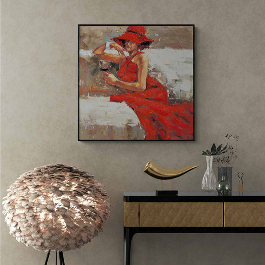 Painting Woman in Red 80x80 cm