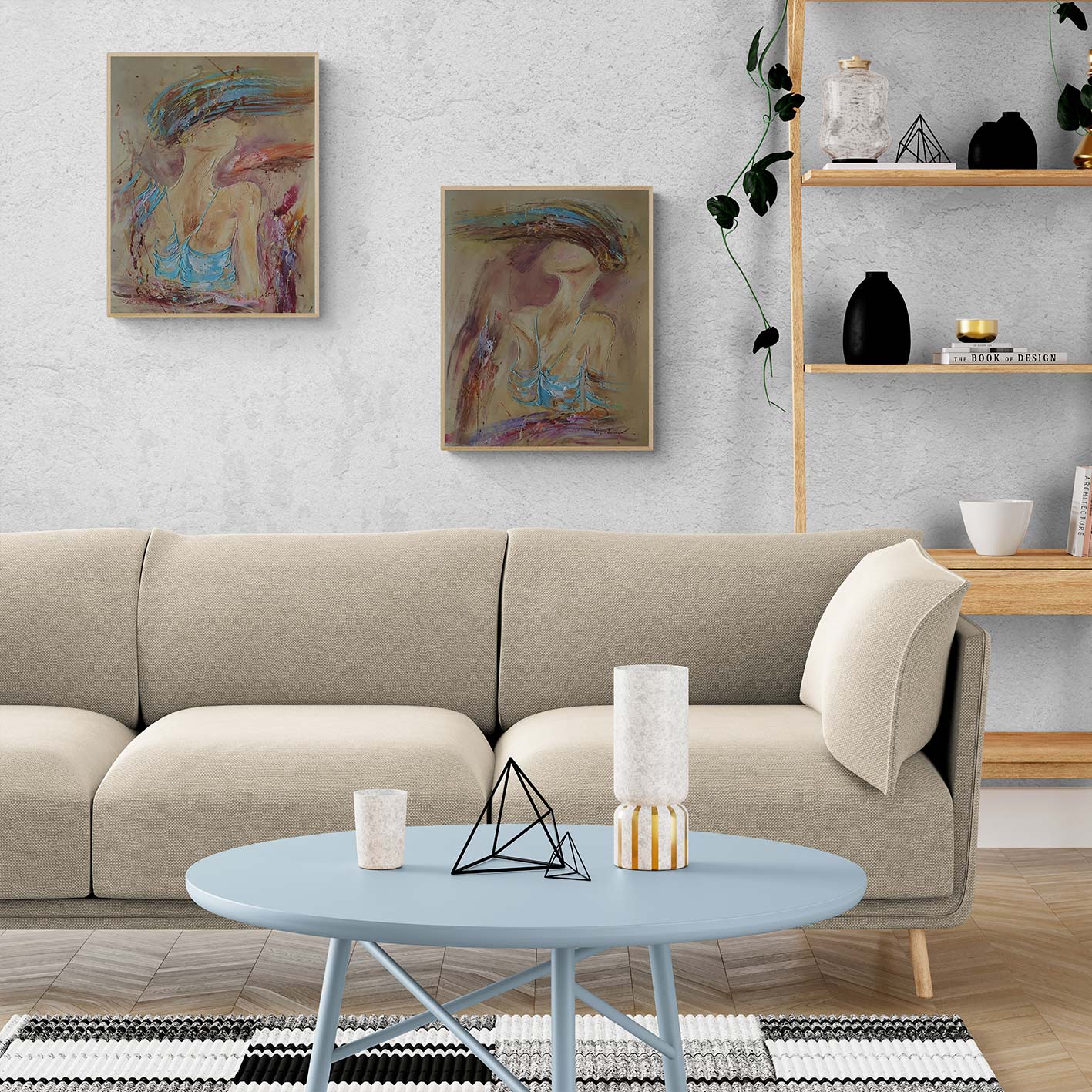 Abstrakte Frau Diptychon Gemälde 50X60 cm [2 Stück]