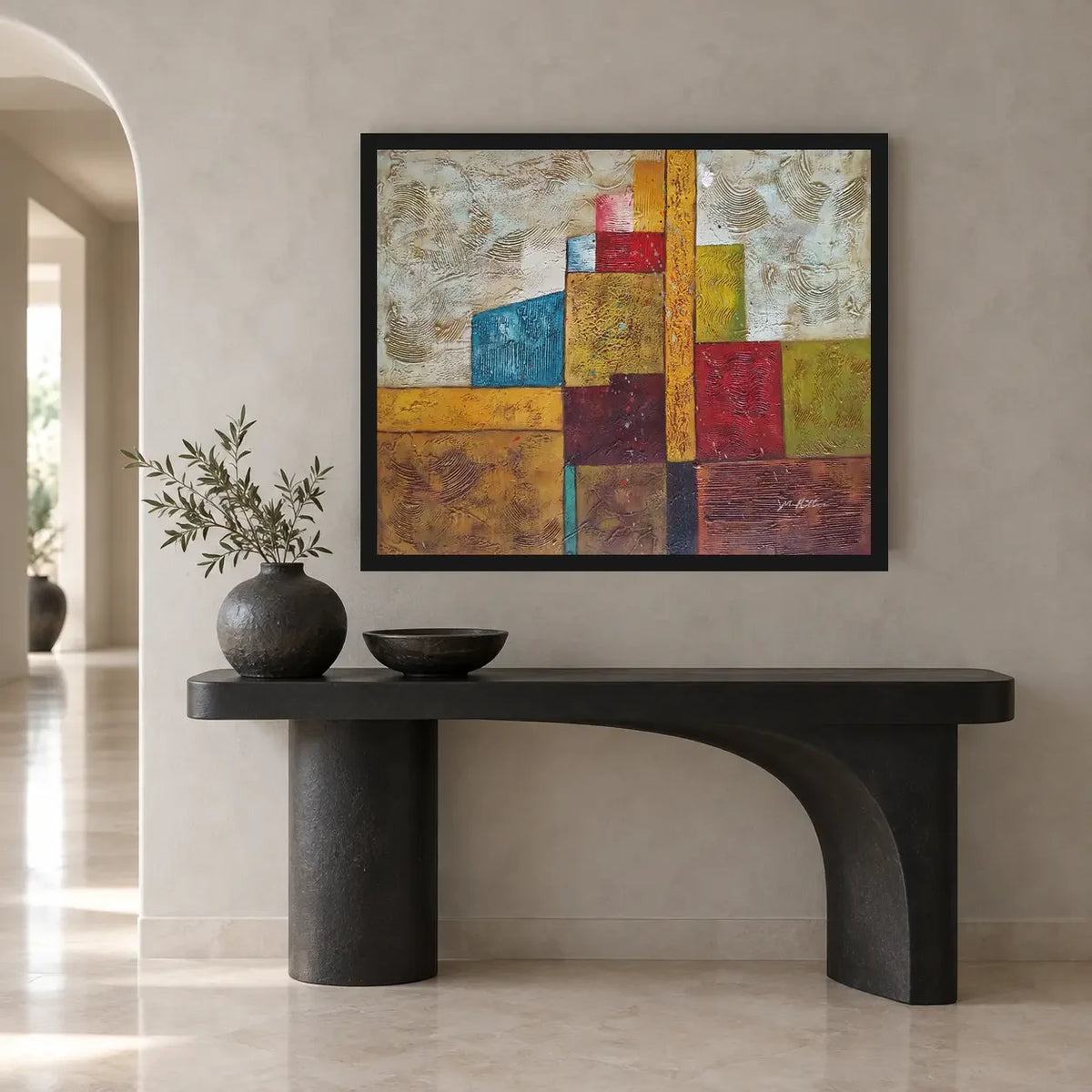 Abstracto multicolor al óleo pintado a mano 60 × 50 cm