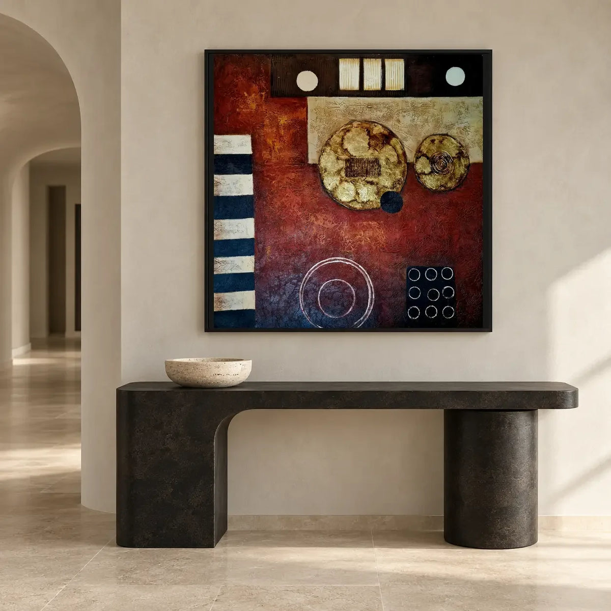 Handgemaltes geometrisches abstraktes Ölgemälde 80 × 80 cm