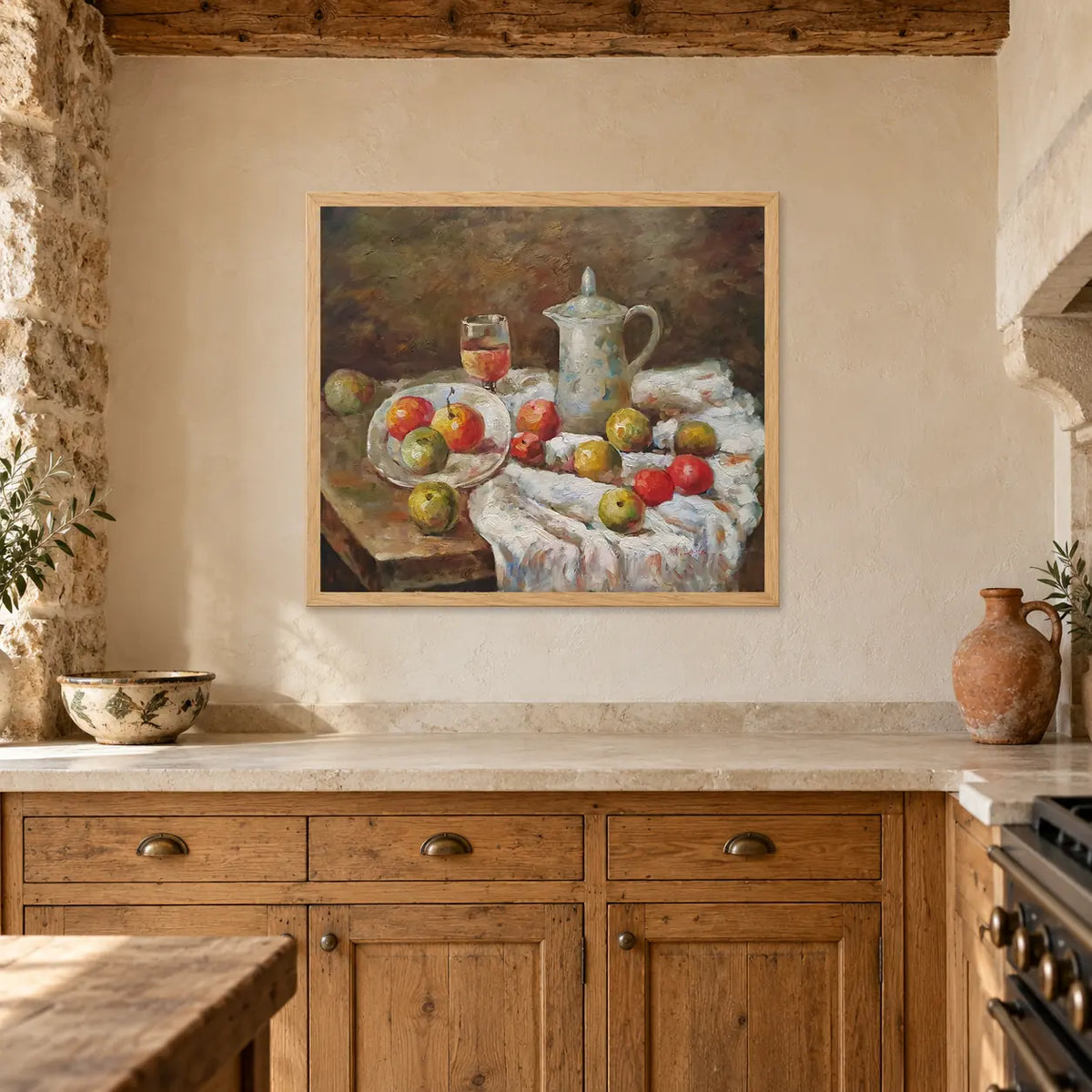 Handgemaltes Stillleben mit Äpfeln, Öl auf Leinwand, 60 × 50 cm