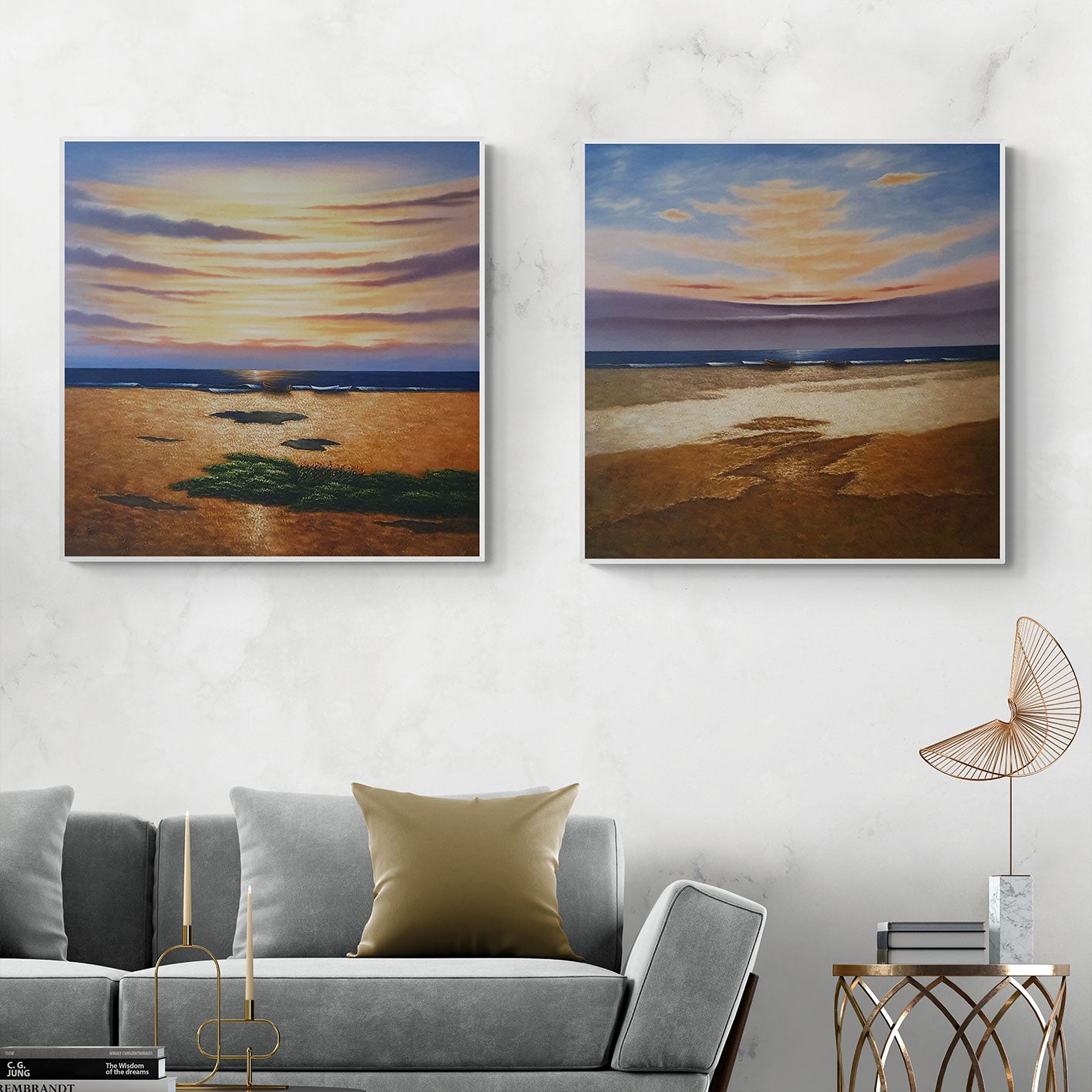Marine Earth Diptych Painting 80x80 cm [2 pieces]