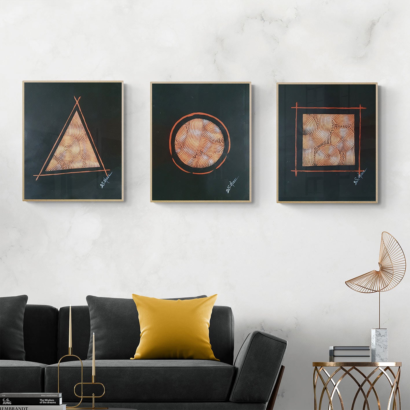 Geometrien Triptychon Gemälde 50x60 cm [3 Stück]