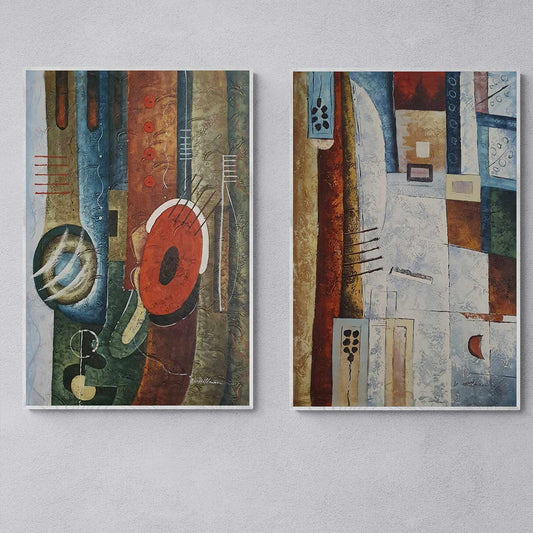 Jazz Abstraktes Diptychon Gemälde 60x90 cm [2 Stück]