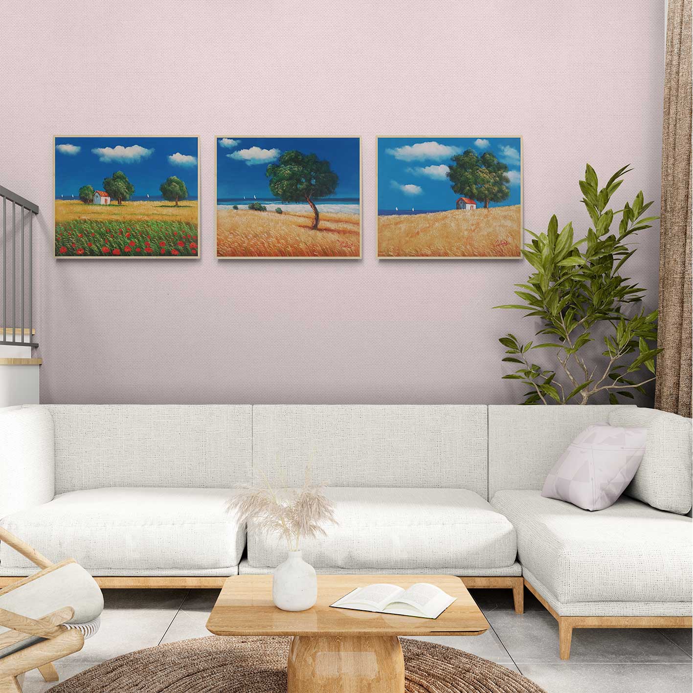 Triptych painting in the countryside 50x60 cm [3 pieces]