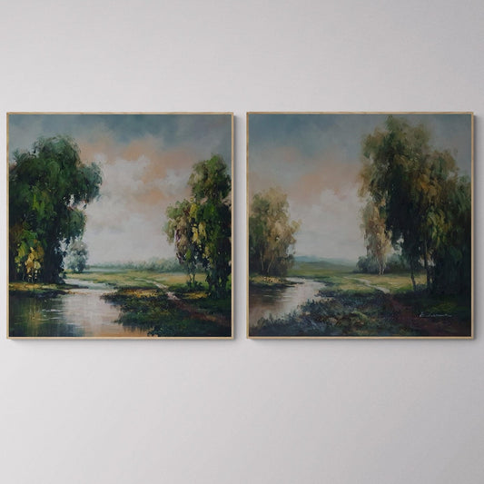Sumpflandschaft Diptychon Gemälde 80x80 cm [2 Stück]