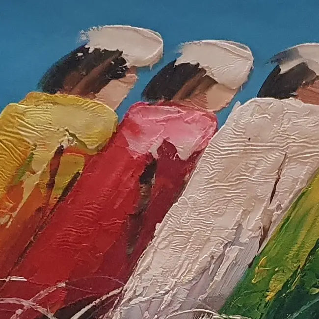 Cuadro de ciclistas al óleo pintado a mano 60 × 50 cm