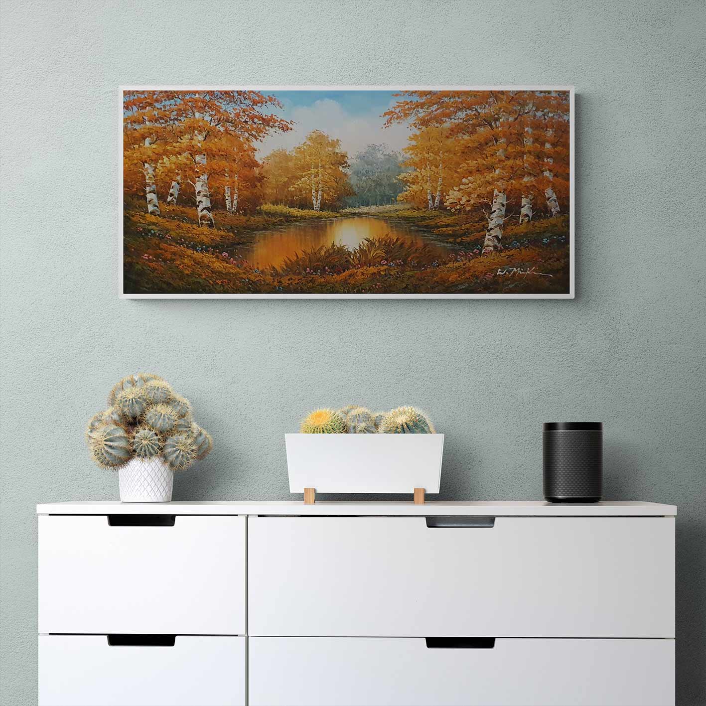 Forest and Lake painting 90x40 cm