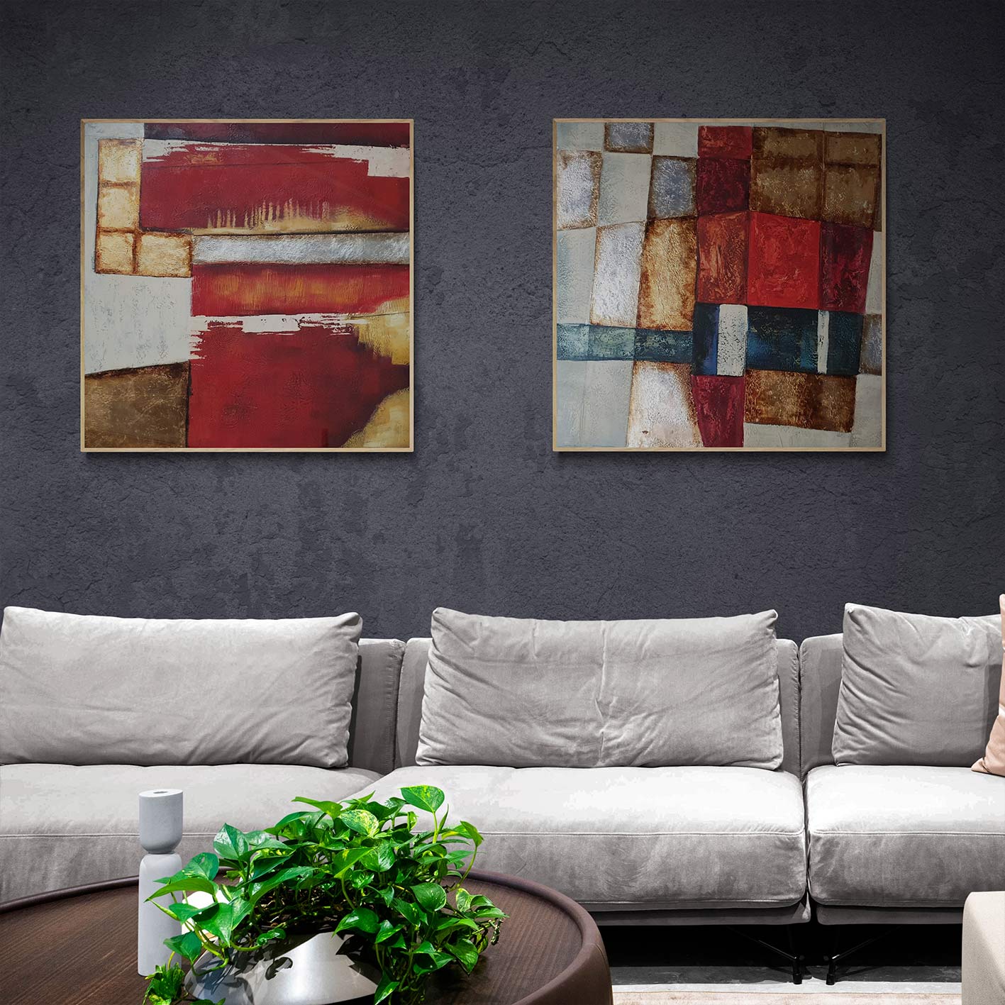 Abstract Diptych Picture Image 80x80 cm [2 pieces]
