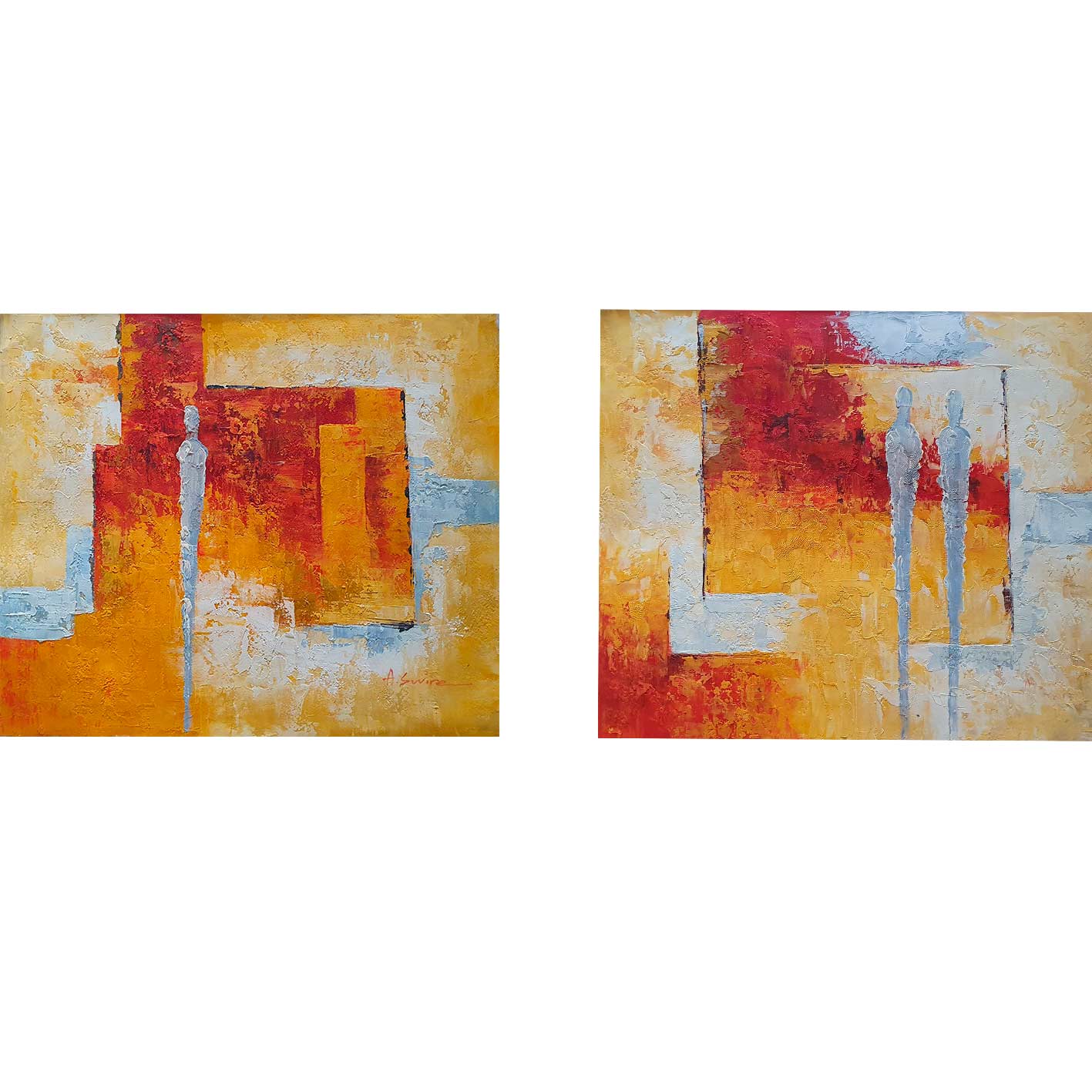 Cune Abstraktes Diptychon-Gemälde 60x50 cm [2 Stück]
