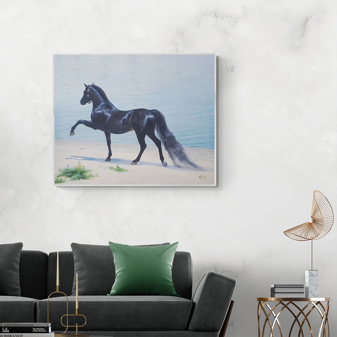 Schwarzes arabisches Pferdegemälde 100x80 cm