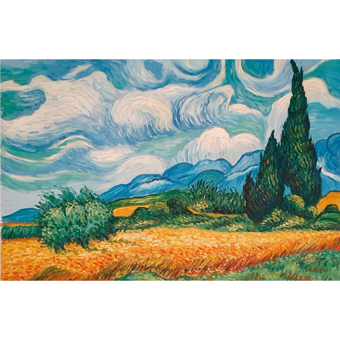 Eliteart-Wheat Field with cypresses 90x60 cm