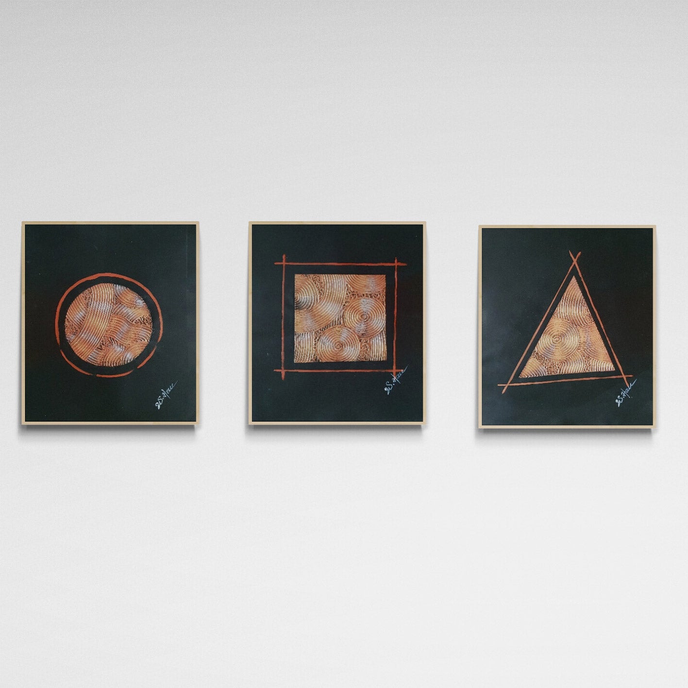 Geometrien Triptychon Gemälde 50x60 cm [3 Stück]