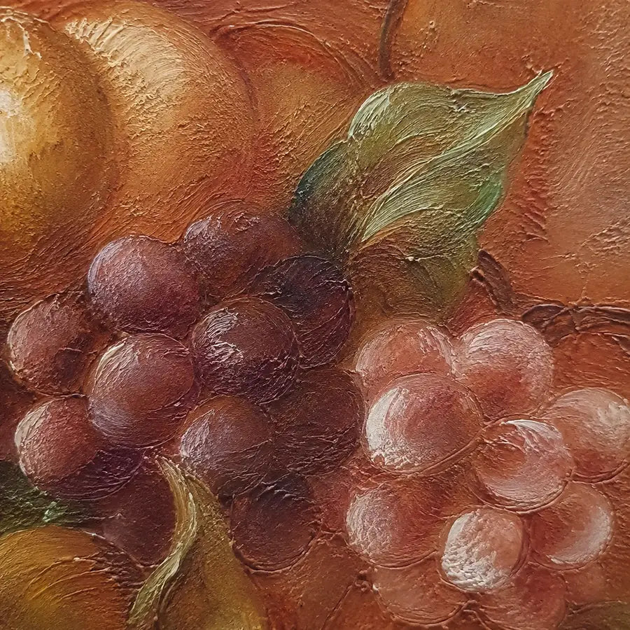 Detalle textura óleo bodegón pintado a mano 60x50 cm uvas burdeos