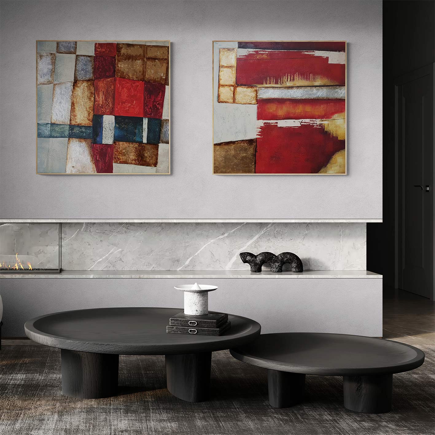 Abstract Diptych Picture Image 80x80 cm [2 pieces]
