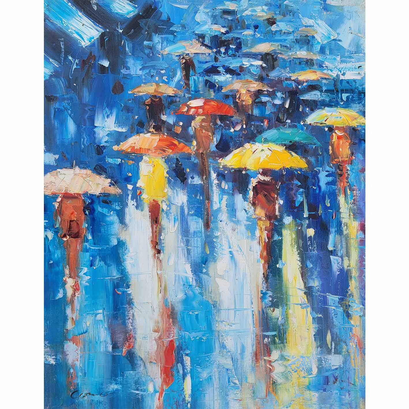 Die Straße mit Regenschirmen bemalen