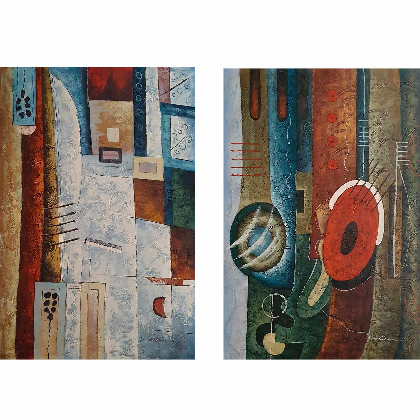 Jazz Abstraktes Diptychon Gemälde 60x90 cm [2 Stück]