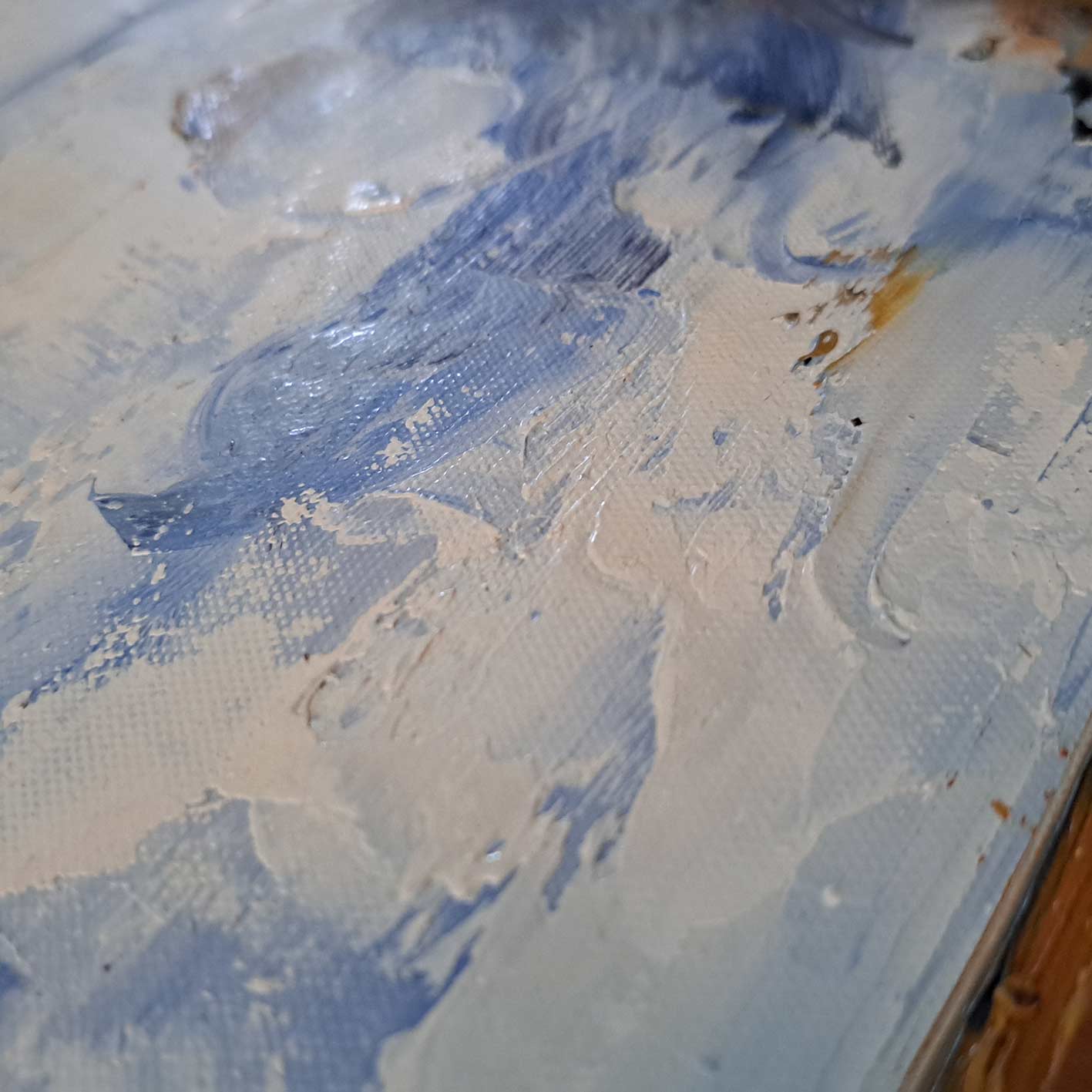 Cuadro abstracto blanco azul figuras texturas