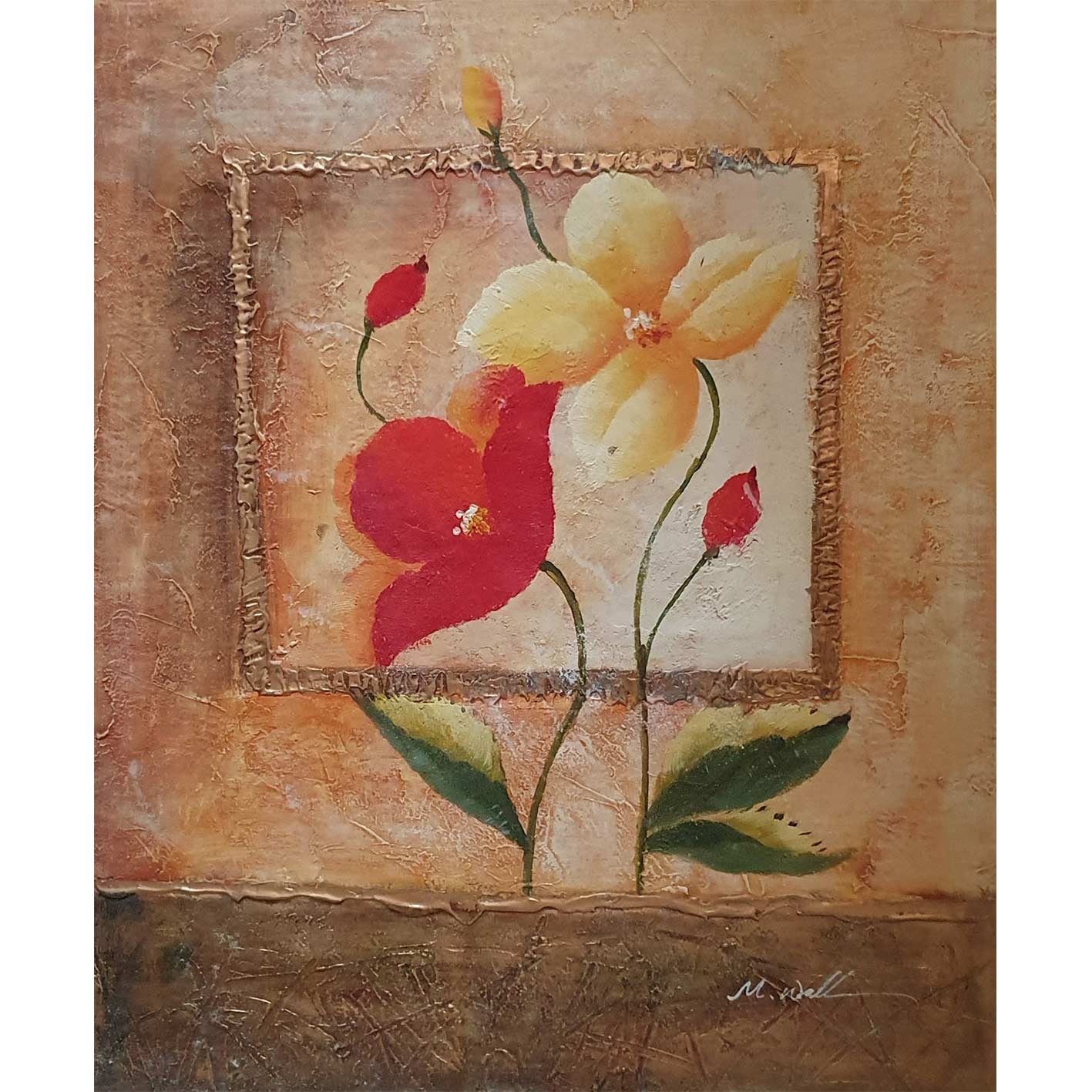 Gold Flowers Triptych Painting 50x60 cm [3 pieces]
