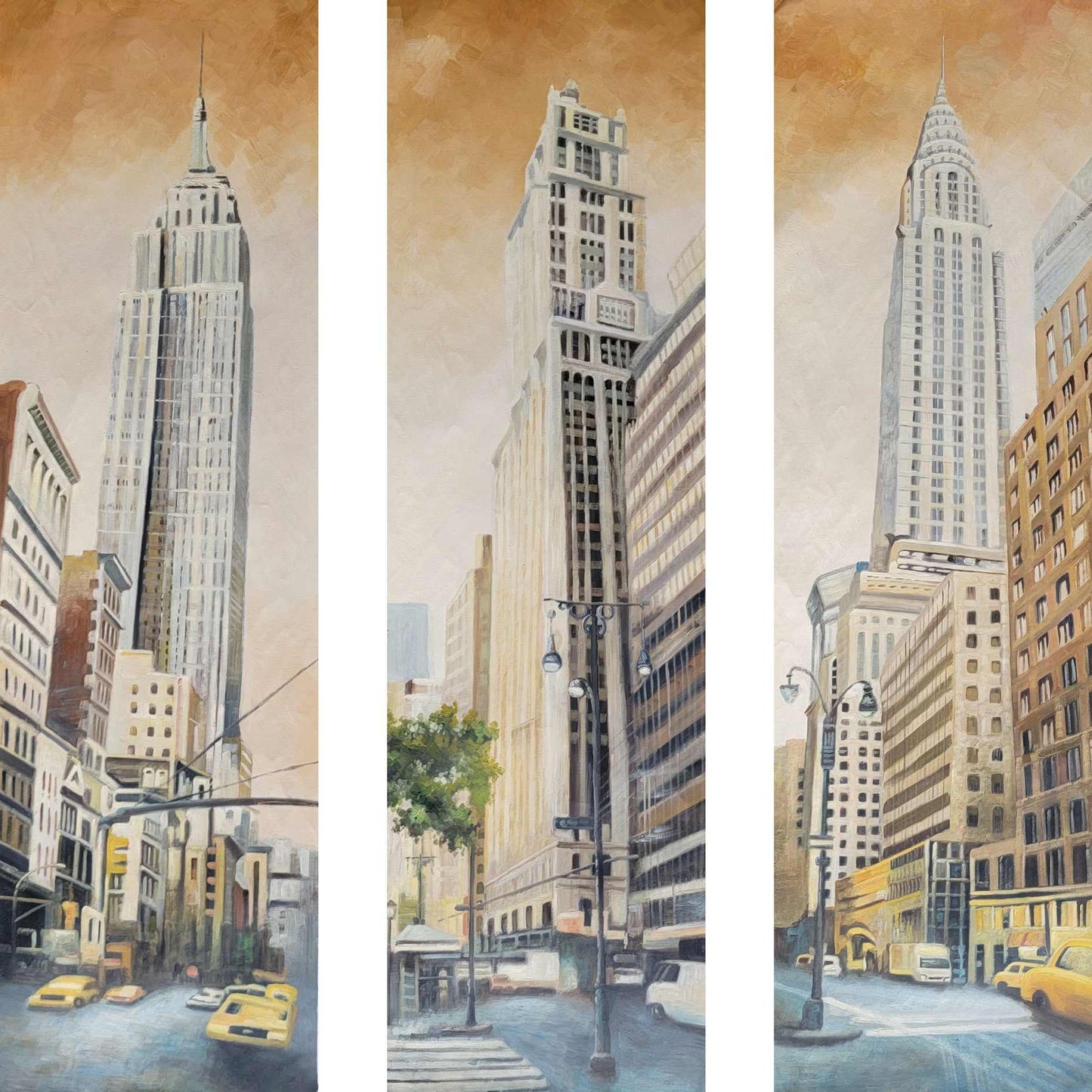 Pintura Tríptica Torres New York 114x35 cm [3 piezas]