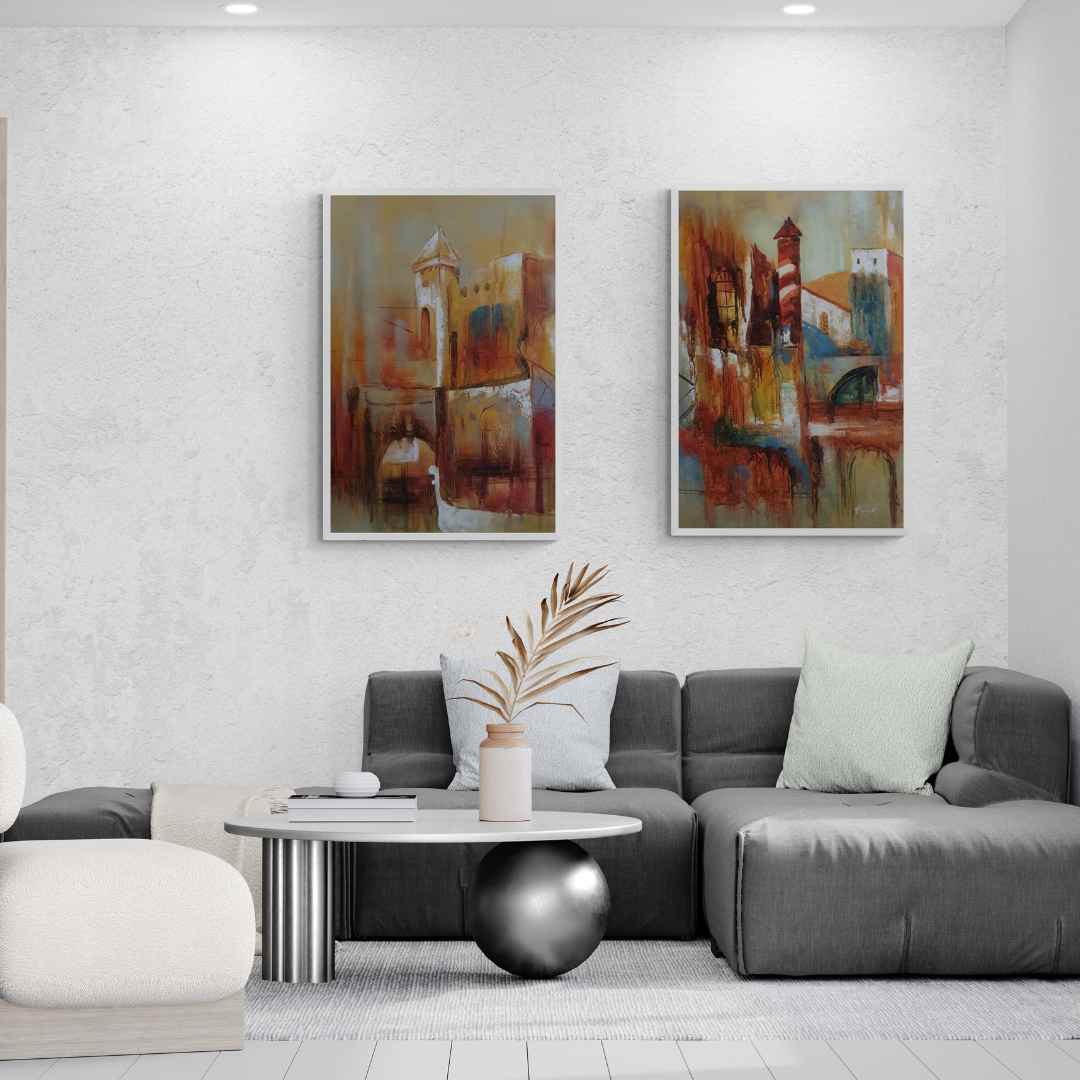 Abstract City Diptych Painting 60x90 cm [2 pieces]