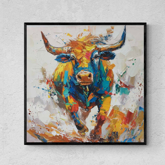 Oil Painting Bull Burning Gaze 90x90 cm