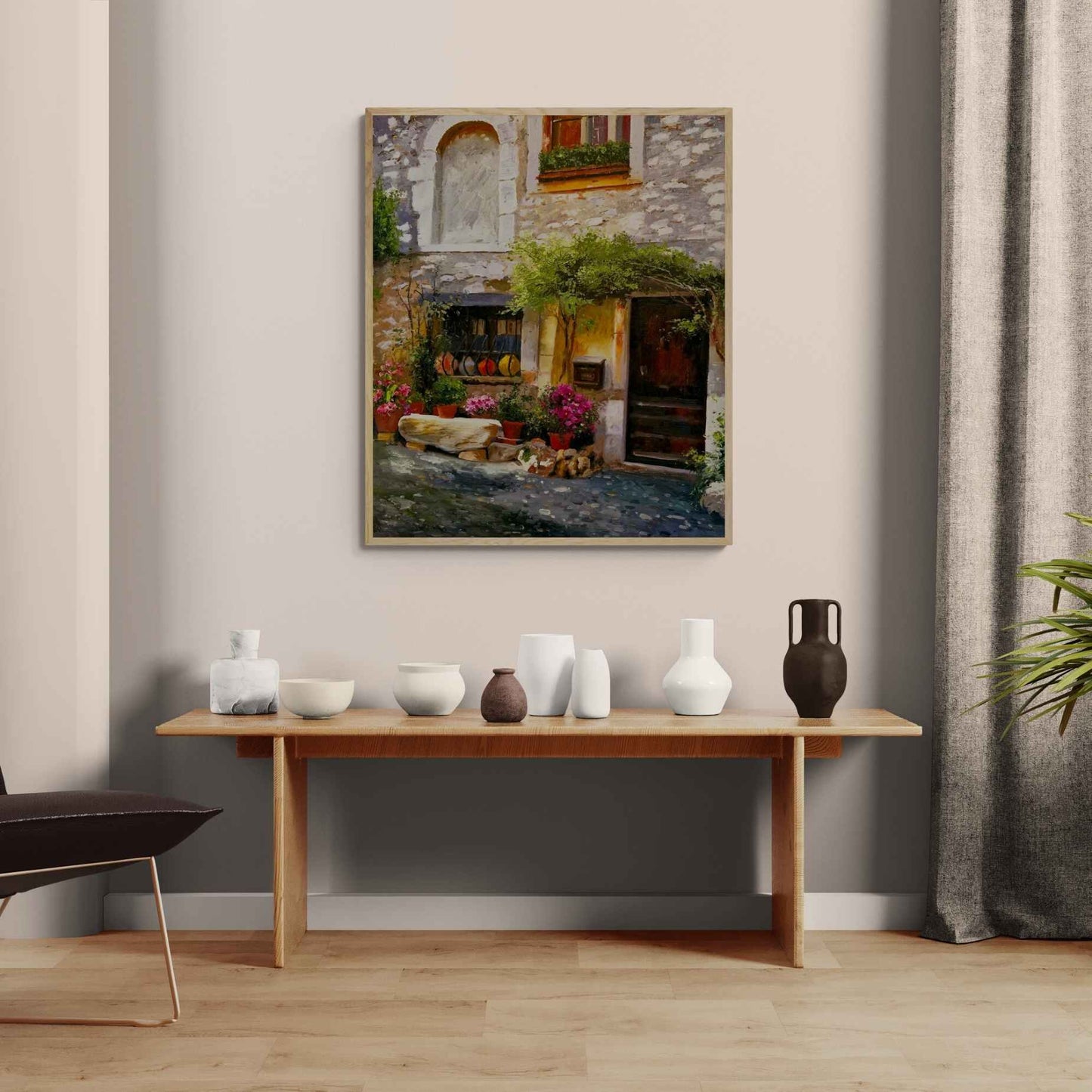 Hand-Painted Village Door Oil Painting 82x102 cm