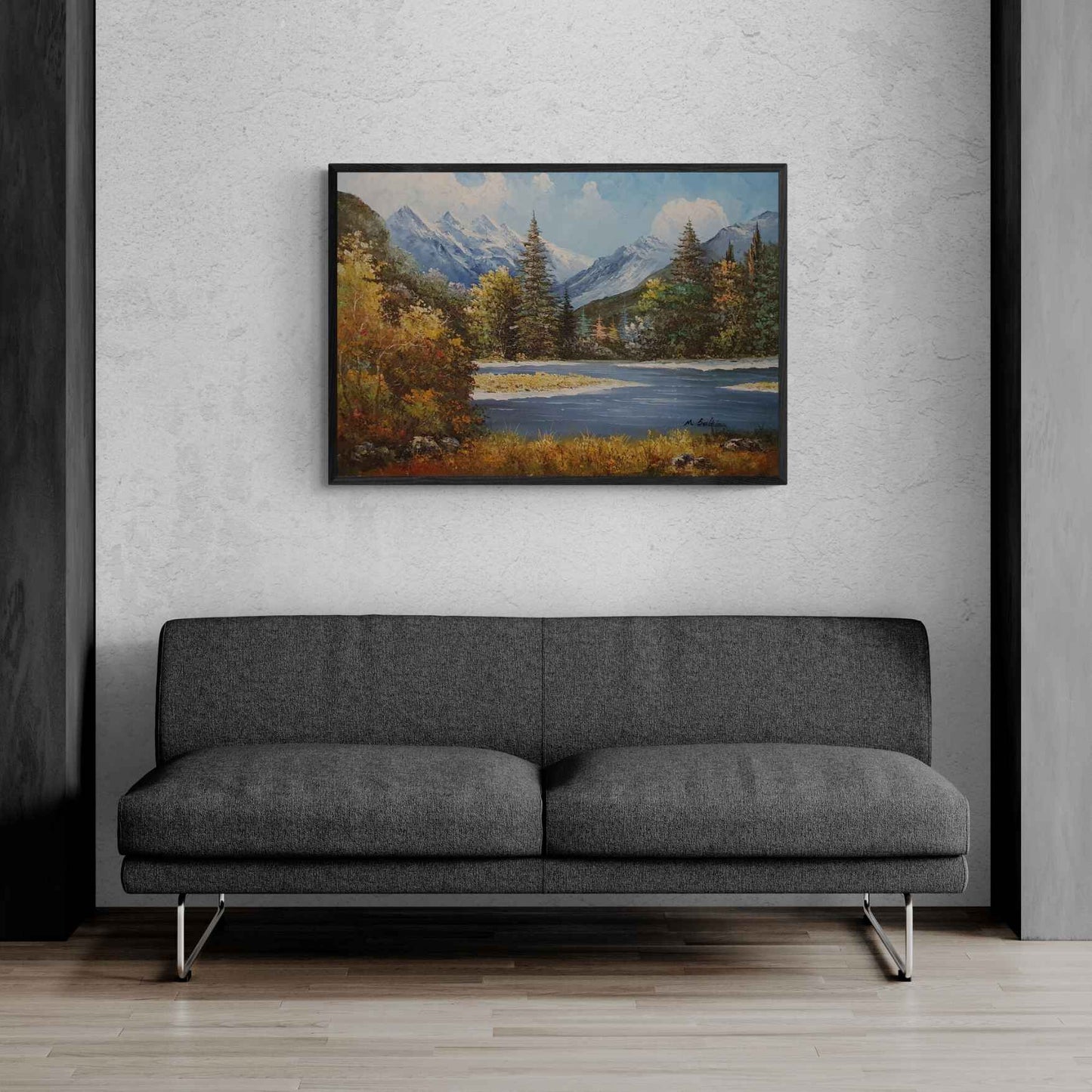 Painting The Lake Between Mountains 90x60 cm