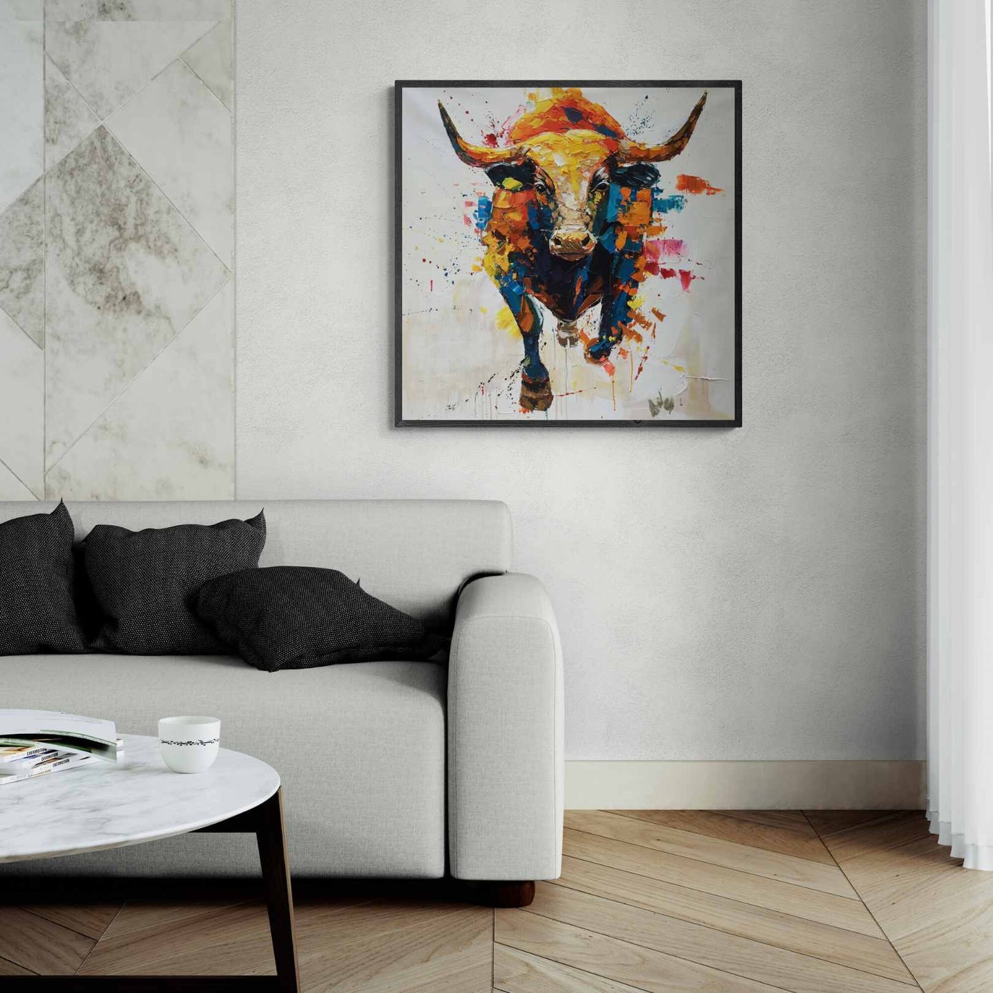 Oil Painting Bull Color 90x90 cm
