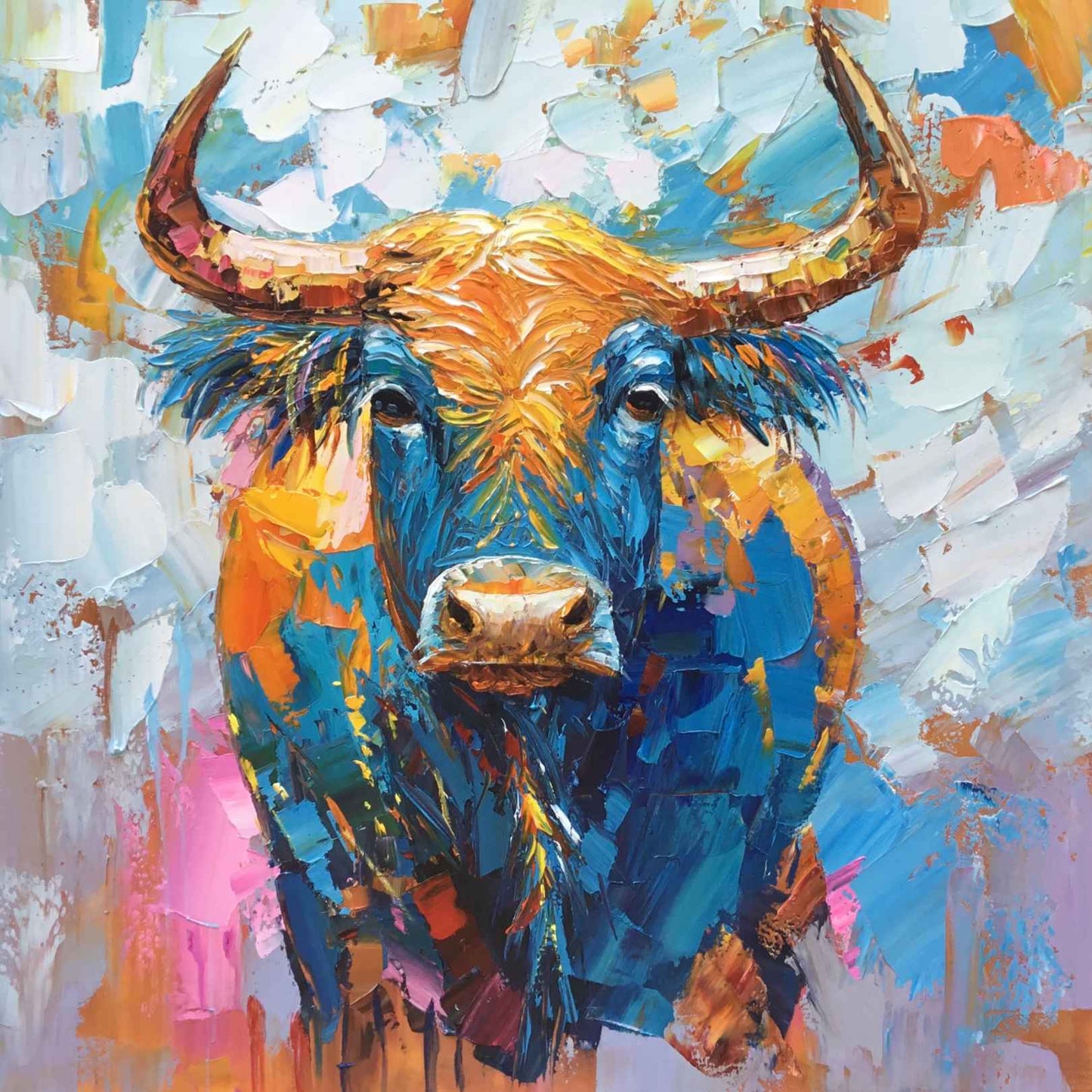 Oil Painting Bull Strength and Freedom 90x90 cm