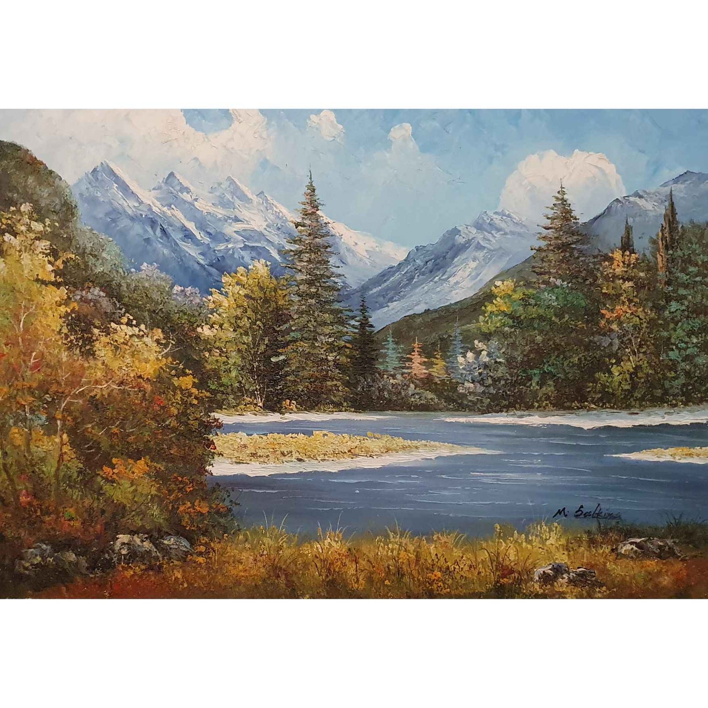 Gemälde Der See zwischen Bergen 90x60 cm