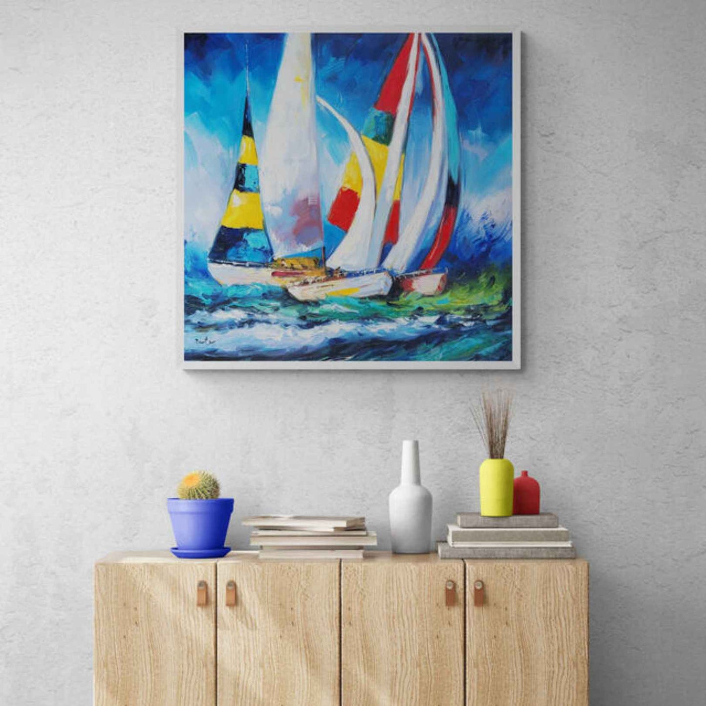 Gemälde „Regenbogenboote“ 80x80 cm