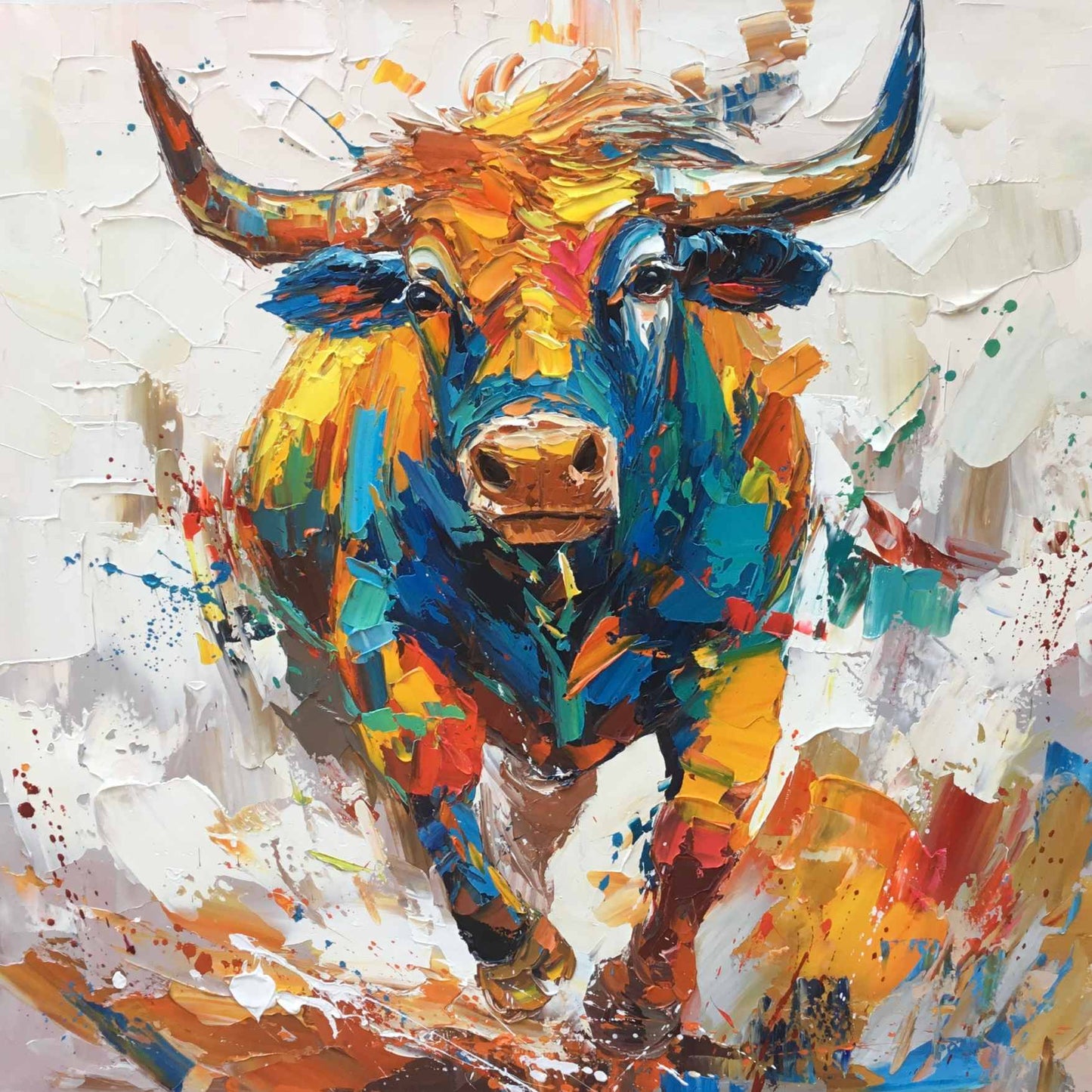 Oil Painting Bull Burning Gaze 90x90 cm