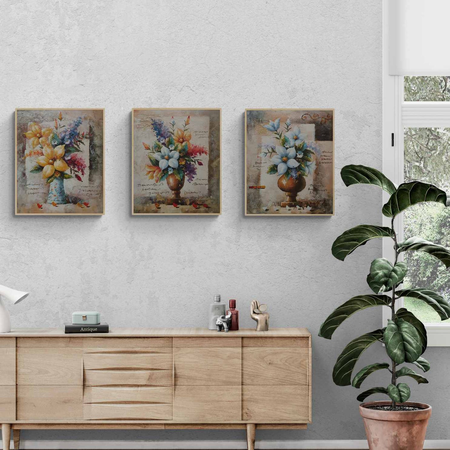 Typische Malerei Blumenvasen Gold 50x60 cm [3 Stück]