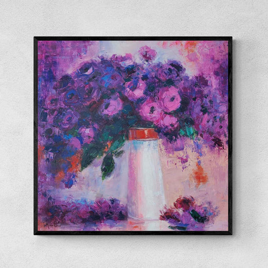 Violettes Vasengemälde 90x90 cm