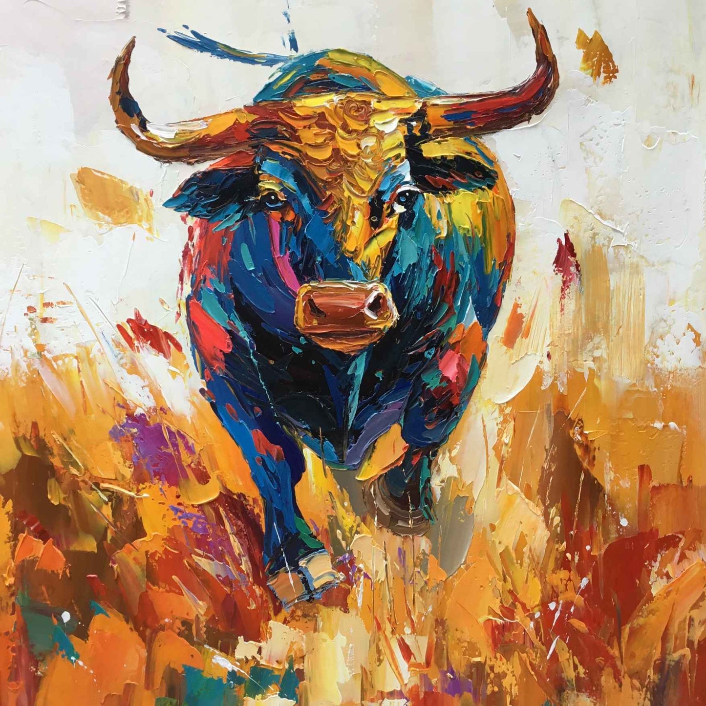 Pintura Óleo Toro  diversidad cultural 90x90 cm