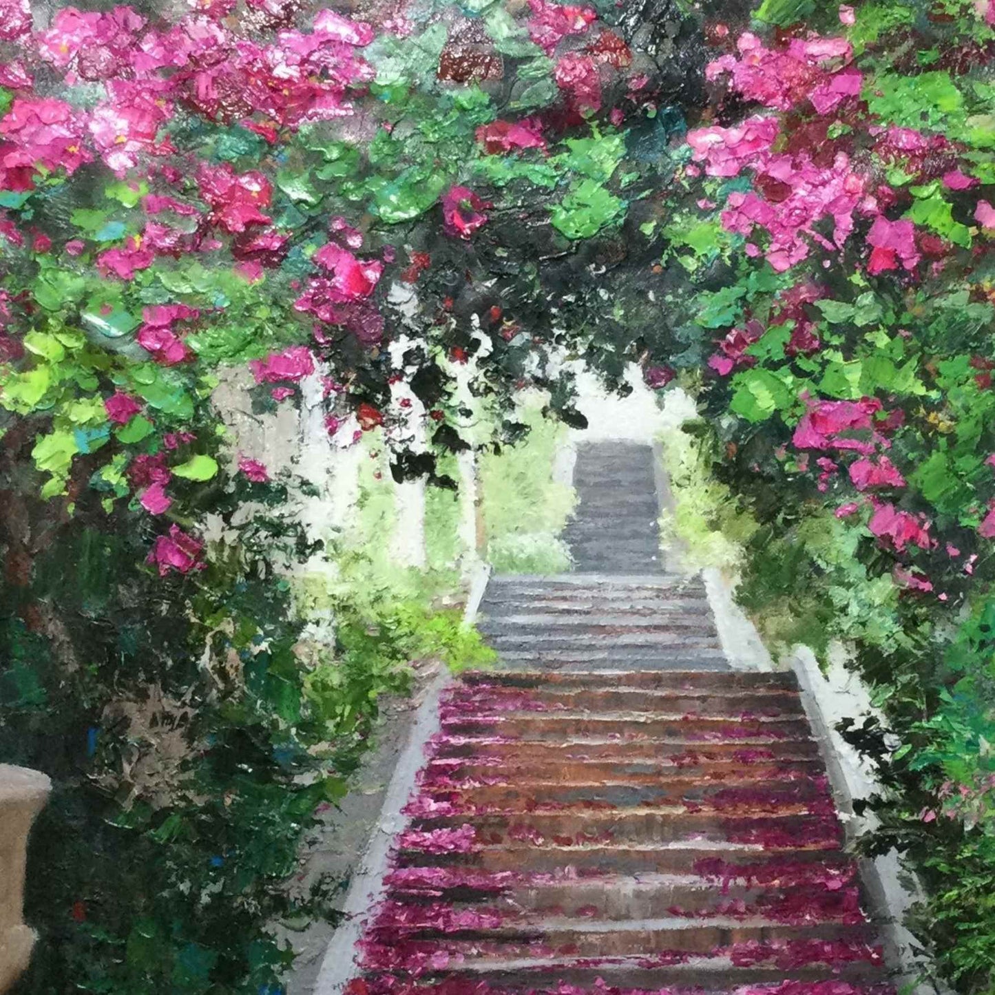 Bougainvillea Stair Painting 80x120 cm