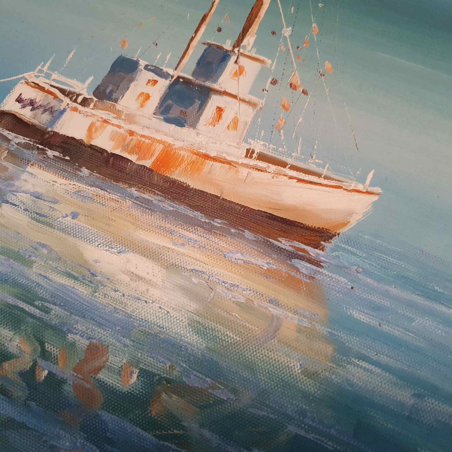 Fishing Boat at Work painting 90x60 cm